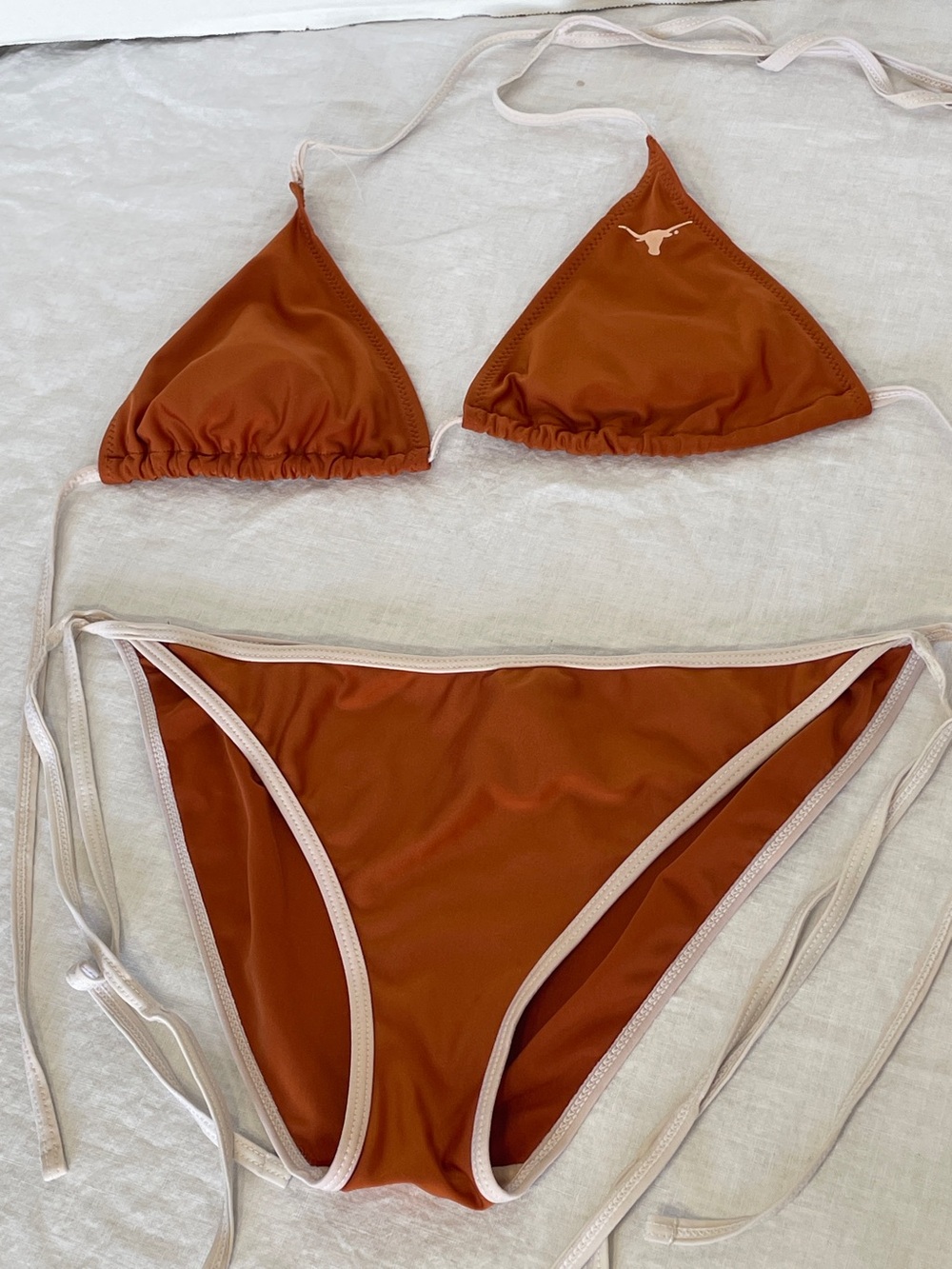 UT Burnt Orange Bikini Size L University Of  Texas Longhorn Steer Fr. TEXAS Back